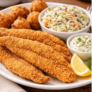 FISH PLATTER (FISH, FRIES, COLESLAW, HUSH PUPPIES)